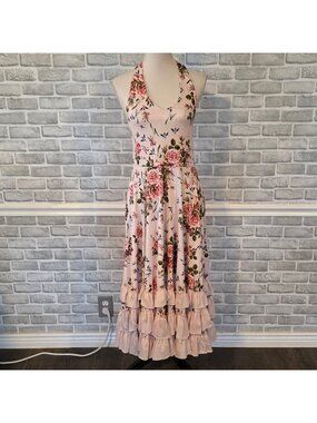 Oopsie Daisy Ruffled Full Skirt Halter Maxi Dress Girls 14 Cottage Romantic